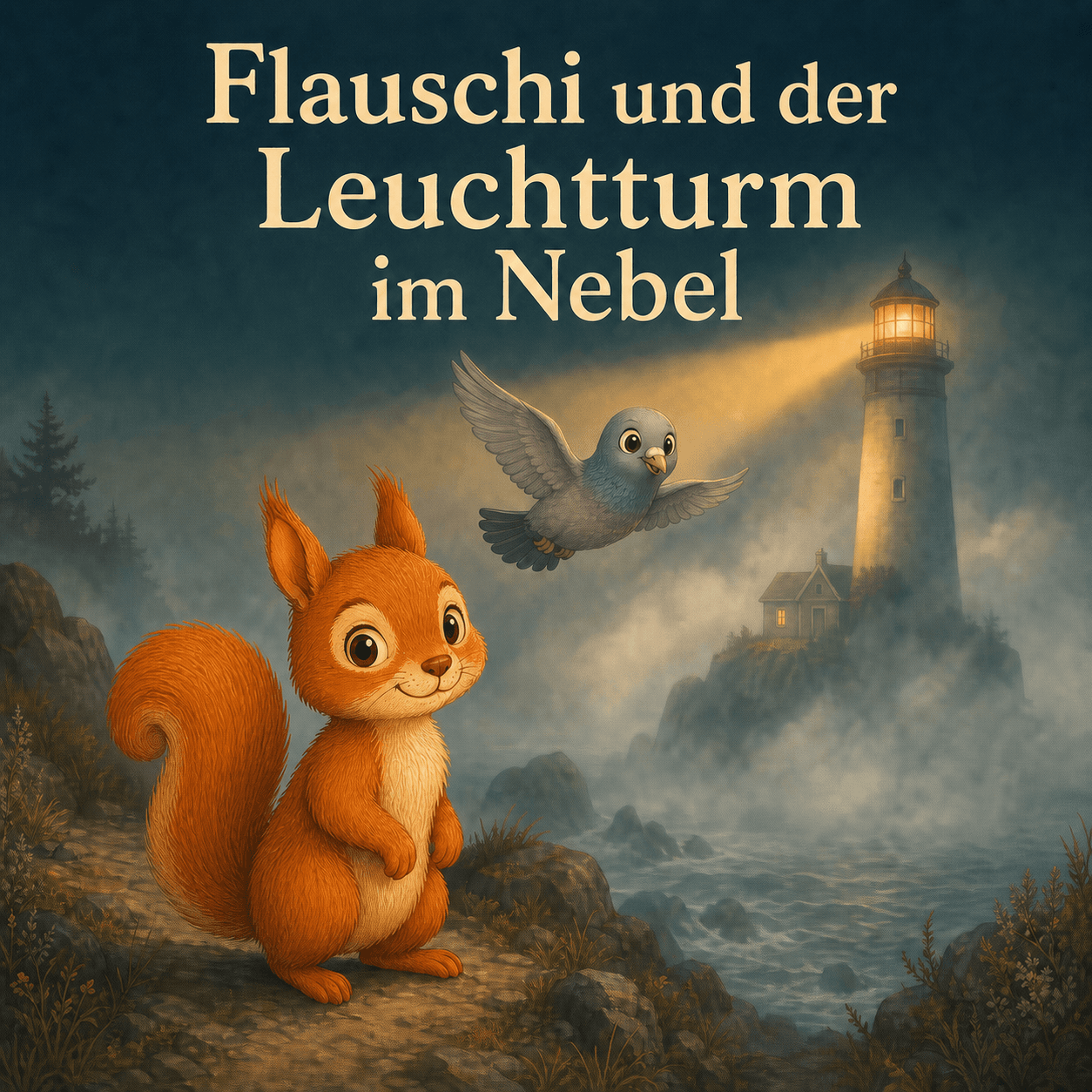 Cover der Geschichte „Flauschi und der Leuchtturm im Nebel“
