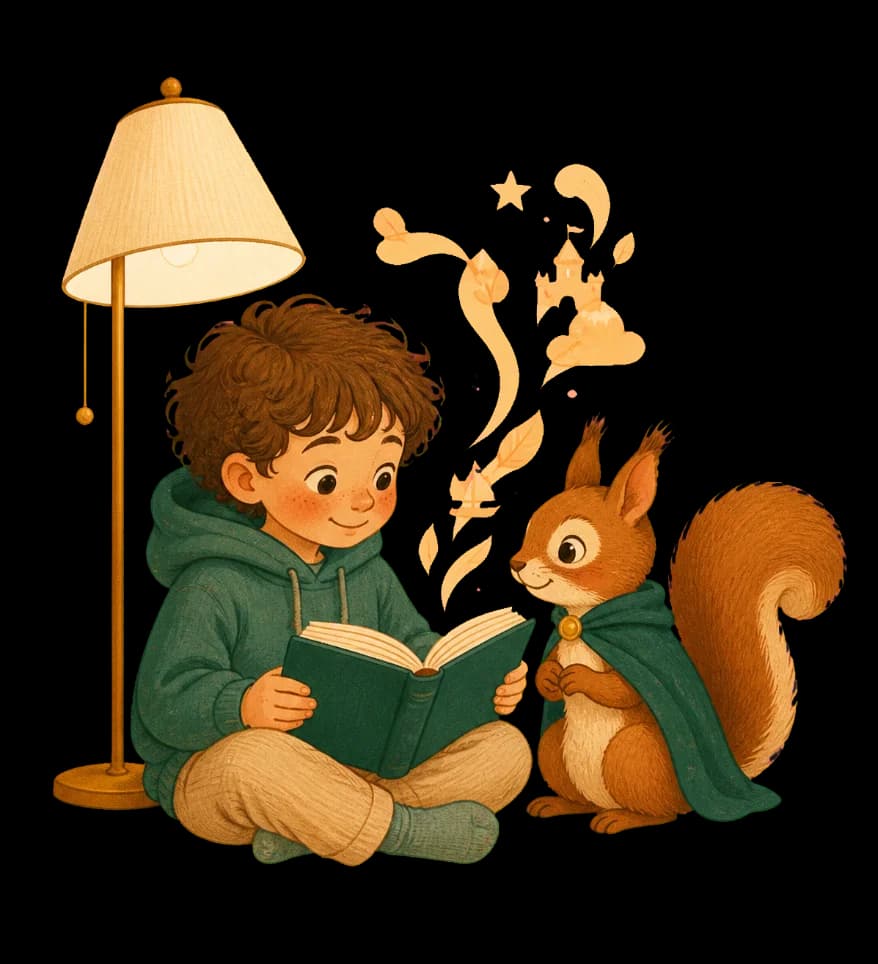 Illustration: Ein Kind und seine Helden auf Abenteuerreise